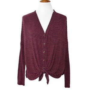 Urban Outfitters Fleece Magenta Black Striped Long Sleeve Dolman Knit Top M